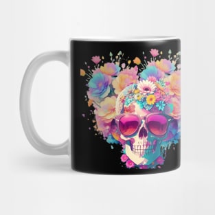 Dead Skull wearing Trendy Sunglasses with Flowers Mug